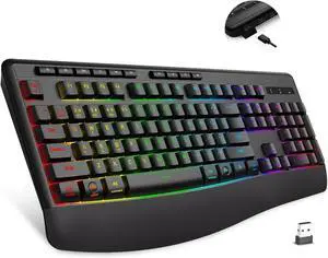 Wireless Gaming Keyboard with RGB Backlit,LED Light Up Keyboard,BT5.0/2.4GHz/Wired,Ergonomic Palm Rest,Full Size 104 Keys,12 Hotkeys,Spill-Resistant,for PC Computer/Desktop/Gamer (K787)