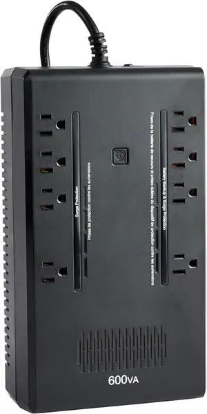UPS Battery Backup & Surge Protector 600VA/360W, 8 Outlets, Standby Uninterruptible Power Supply, for Power Outage Protection, Compact, Black