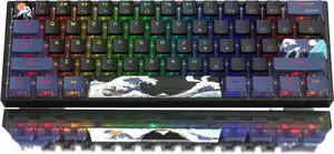 60% Percent Keyboard Gaming, WK61 Creamy Mechanical Wired Keyboard Anime, Hot-Swappable RGB Key Board with PBT Keycaps for Windows PC Gamers - POM Linear Red Switch(Black Kanagawa)