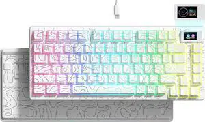 SK80 75% Percent Keyboard Gaming with Color Multimedia Display Mechanical Keyboard Topographic, Hot Swappable Gasket Mount RGB Creamy Key Board Pre-lubed POM Switch for Mac/Win,White