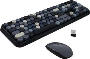 Wireless Keyboard Mouse Combo, 2.4GHz Typewriter Keyboard Wireless, Colorful Full Size Office Computer Retro Keyboard and Cute Mouse with 3 DPI for Mac PC Desktop Laptop-Black Grey