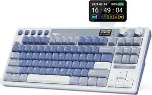 M87 Wireless Gaming Keyboard with Screen and Dual Knob, 75% Percent 2.4Ghz/Bluetooth/USB-C Mechanical Keyboard with Gasket Structure, RGB Backlit Hot Swappable Cream Switch, Blue