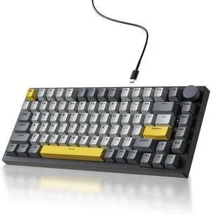 75% Wired Gasket Mechanical Gaming Keyboard with Volume Knob - South Facing LED - PBT Keycaps - Programmable RGB Hot Swap Keyboard