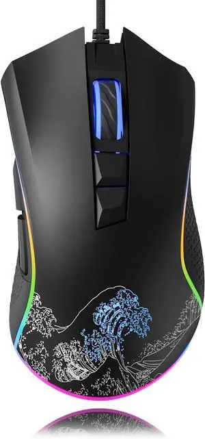 Wired Gaming Mouse, 12000 DPI RGB Mouse with 12 Backlit Modes & 7 Macro Buttons, Gaming Mice Support DIY Keybinding, Gamer Computer Mice for Laptop PC Mac