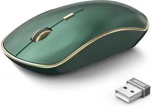 2.4G Slim Wireless Silent Mouse, Portable Wireless Computer Mouse with 5 Adjustable DPI Levels, USB Mice for Desktop, Notebook, MacBook, Chromebook, PC (Green)