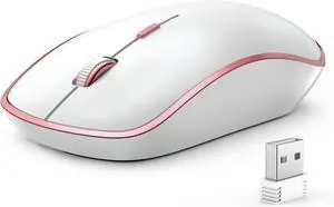 Wireless Mouse for Laptop - Ultra Thin, Silent, 2400 DPI Portable Optical Mouse for Laptop,Computer,MacBook,Windows, Chromebook, PC (White + Pink)