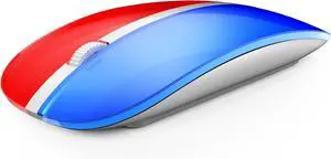 Wireless Mouse, 2.4G Portable Slim Silent Mouse with USB Receiver and Type C Adapter, 5 Level 3000 DPI, Works with Mac or iPad (Blue & Red)