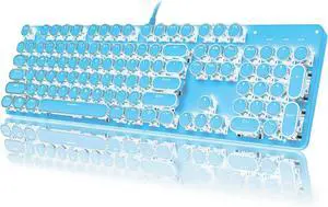 Typewriter Style Mechanical Gaming Keyboard RGB Backlit Wired with Blue Switch Retro Round Keycap 104 Keys Keyboard (Blue 104 Keys LED)