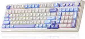 99 Key Keyboard, Tri-Mode Bluetooth/2.4GHz/USB-C Cute Creamy Gaming Keyboard with Number Pad RGB Backlit, Media Knob Custom Mechanical Feel Computer Keyboards for MAC Xbox PC Gamer - Purple