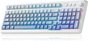 S99 Gaming Keyboard, Wireless Computer Keyboards, Tri-Mode Bluetooth Creamy Custom Keyboard with Number Pad, RGB Backlit Media Knob Cute Programmable Keyboard for PC Gamer - Gradient Blue