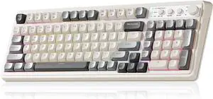 99 Wireless Keyboard, Custom Computer Keyboard, Tri-Mode Bluetooth 5.0/2.4GHz/USB-C Cute Creamy Gaming Keyboards with Number Pad, RGB Backlit Media Knob Programmable Keybaord for PC Gamer - Grey