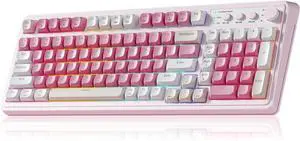 99 Key Keyboard, Wireless Gaming Keyboard Bluetooth Computer Keyboards Creamy Cute with Number Pad RGB Backlit Tri-Mode BT/2.4GHz/USB-C - Pink