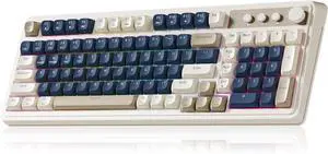 99 Keys Gaming Keyboard, Tri-Mode Bluetooth/2.4GHz/USB-C Retro Creamy Color Keyboard with Number Pad RGB, Media Knob Custom Programmable Membrane Computer Keyboards for MAC Xbox PC Gamer - Blue