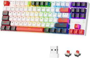 Wireless Gaming Keyboard, BT/2.4Ghz Tri-Mode Mechanical Keyboard with Aluminum Pannel, Hot-Swap Red Switch, Programmable 87 Keys TKL, LED Rainbow Backlit - K552WLR-KRS(Neo Nocturne)