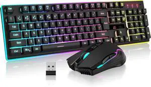K10 Wireless Gaming Keyboard and Mouse Combo, LED Backlit Rechargeable 3800mAh Battery, Mechanical Feel Anti-ghosting Keyboard + 7D 3200DPI Mice for PC Gamer (Black)
