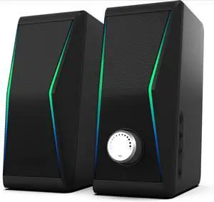 Computer Speakers, Bluetooth 5.0 Hi-Fi Stereo PC Speakers, 4 Dynamic Lighting Modes, AC Adapter Powered and 3.5mm AUX-in Computer Speakers for Desktop PC, Monitor, Laptop, Tablet, Phone