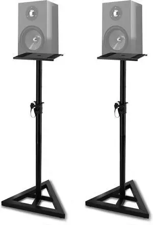 Speaker Stand Pair of Sound - Play 1 and 3 Holder, Telescoping Height Adjustable from 26 - 52 Inch, High Heavy Duty Three-point Triangle Base w/ Floor Spikes and 9 Square Platform, Black