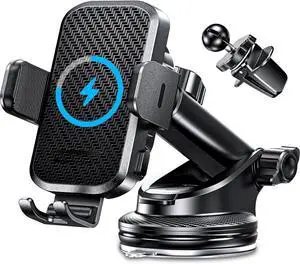 Wireless Car Charger with Phone Holder Mount, 15W Fast Charging Auto Clamping Phone Holders for You Car Windshield Dashboard Air Vent Accessories for iPhone, Samsung Galaxy, Google, etc