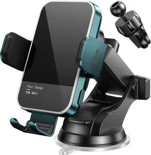 Wireless Car Charger,7 Colored LED Backlit 15W Auto Clamping Phone Mount Holder fit for iPhone 15 14 13 12 Mini Pro Max 11 XR XS X, Samsung Galaxy S23 Ultra S22 S21+ S10+ Note 20, etc - Green