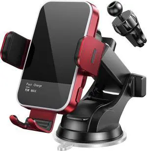Wireless Car Charger,7 Colored RGB Backlit15W Auto Clamping Car Charger Phone Mount Holder fit for iPhone 15 14 13 12 Mini Pro Max 11 XR XS, Samsung Galaxy S24 Ultra S23 S22 S21+ Note 20, etc