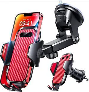 Phone Holders for Your Car 2025 Ultimate Phone Mount Military-Grade Windshield Dashboard VentNewest Best Strongest Cell Phone Car Mount for iPhone 16 Pro Max 15 Samsung Android,Red