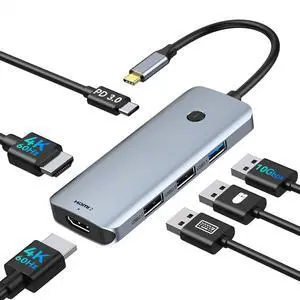 USB C Docking Station Dual Monitor, Laptop USBC Dock Multiport Adapter with 2 4K HDMI, 3 USB-A/3.0/2.0, 100W Power Delivery, 6-in-1 for MacBook/Surface/Lenovo/Dell/HP