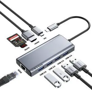 USB C Hub Ethernet,9 in 1 USB Type C Hub HDMI Multi-Port Converter Adapter,100W Pd, USB 3.0,SD/TF Card Reader,Compatible for MacBook Pro Air Ipad HP Dell Lenovo Chromebook etc.