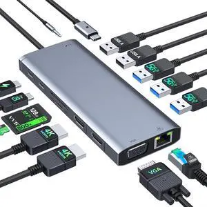 USB C Docking Station Dual Monitor HDMI for Dell HP Lenovo Laptop,14 in 1 Docking Station to 2 HDMI Port 4K+VGA USB Type C Hub Multiport Adapter Dongle Dock,USB C to Ethernet+5 USB+SD/TF+100W PD+Audio