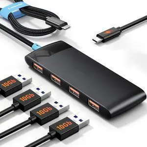 10Gbps USB C Hub, 4 Ports USB3.2 Splitter for Laptop, USB C Multiport Adapter w/Charging Port, for MacBook Pro/Air, iMac, Surface Pro, Dell, HP, iPad, Samsung, Etc., 1.97ft Cable