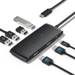 Docking Station Dual Monitor 4K 60Hz, 7 in 1 USB C Dongle Multiport Hub Adapter w/2 HDMI + 1 USB 3.0+ 3 USB 2.0+ 1 PD 100W, for MacBook/Dell/HP/Lenovo ThinkPad Type-C Laptop