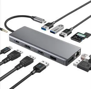USB C HUB, Upgraded 13 in 1 Type C Hub Dongle Adapter (4K Dual HDMI&DP,75W PD), Triple Display Docking Station for Windows&MacBook Pro USB C Systems, macOS only Support Mirror Display