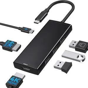 Docking Station USB C to Dual HDMI Adapter, USB-C Hub with 2 Monitors for Laptop, Dongle Adapter with Dual HDMI 4K@60 Hz, 3 USB Port,PD Compatible for Dell XPS 13/15, etc (Black)