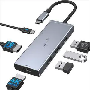 Docking Station to Dual HDMI Monitors Adapter USB C to Dual HDMI Adapter 4K 60 Hz for Laptops Docking Station Dual Monitor with PD 3 USB Port Button Compatible for HP Elitebook Dell XPS 13 15 etc