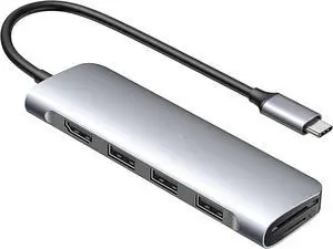 Revodok USB C Hub 6 in 1 USB C Dongle 4K HDMI, 3 USB 3.0 Ports, SD/TF Card Reader Compatible with MacBook Pro, MacBook Air, iPad, iPhone 16 15 Pro/Pro Max. Silver