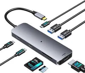 USB C Hub HDMI Adapter for MacBook Pro/Air, 8 in 1 USB C Video Hub with HDMI 4K@60Hz,SD/TF,USB C Data Port,100W PD,USB 3.0 USB CDongle Compatible for Dell XPS/Lenovo Thinkpad/HP/Surface/Yoga etc