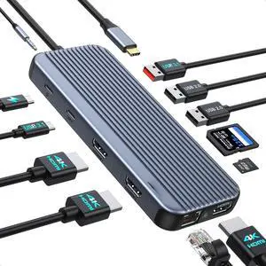 USB C Docking Station 3 HDMI, Docking Station 3 Monitors,12 in 1 Docking Station Dual Monitor, Laptop Docking Station Triple HDMI with 10Gbps USB A/C 3.1,USB 2.0,100W PD,Ethernet, Audio&Mic,SD&TF Slot