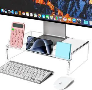 Clear Acrylic Monitor Stand Riser with Keyboard Slot, Ergonomic Desktop Organizer for Computer, Laptop, Screen  Sleek & Durable Design for Office or Home