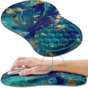 Ergonomic Mouse Pad Wrist Support, Wrist Rest Mousepad for Carpal Tunnel Pain Relief with Integrated Memory Foam Slope Massage Bulge (11.8x7.9 inch,Blue Gold