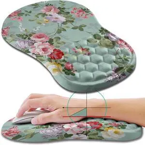 Ergonomic Mouse Pad Wrist Support, Wrist Rest Mousepad for Carpal Tunnel Pain Relief with Integrated Memory Foam Slope Massage Bulge (11.8x7.9 inch,Graceful Peony
