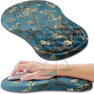 Ergonomic Mouse Pad Wrist Support, Wrist Rest Mousepad for Carpal Tunnel Pain Relief with Integrated Memory Foam Slope Massage Bulge (11.8x7.9 inch,Apricot Flower