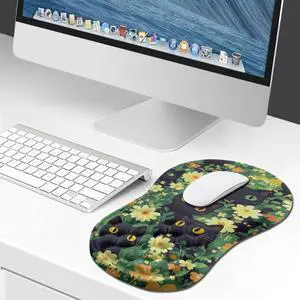 Ergonomic Mouse Pad Wrist Support, Wrist Rest Mousepad for Carpal Tunnel Pain Relief with Integrated Memory Foam Slope Massage Bulge (11.8x7.9 inch,Cute Cat