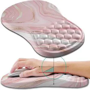 Ergonomic Mouse Pad Wrist Support, Wrist Rest Mousepad for Carpal Tunnel Pain Relief with Integrated Memory Foam Slope Massage Bulge (11.8x7.9 inch,Pink Fluid