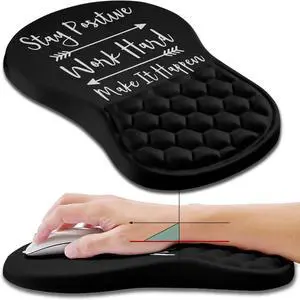Ergonomic Mouse Pad Wrist Support, Wrist Rest Mousepad for Carpal Tunnel Pain Relief with Integrated Memory Foam Slope Massage Bulge (11.8x7.9 inch,Inspirational Quote