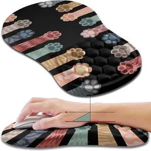 Ergonomic Mouse Pad Wrist Support, Wrist Rest Mousepad for Carpal Tunnel Pain Relief with Integrated Memory Foam Slope Massage Bulge (11.8x7.9 inch,Cute Cat Claw