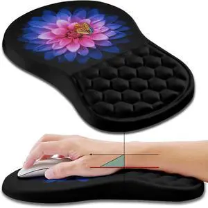 Ergonomic Mouse Pad Wrist Support, Wrist Rest Mousepad for Carpal Tunnel Pain Relief with Integrated Memory Foam Slope Massage Bulge (11.8x7.9 inch,Butterfly Lotus Floral