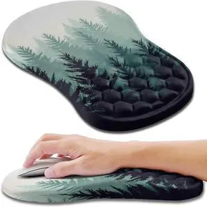 Ergonomic Mouse Pad Wrist Support, Wrist Rest Mousepad for Carpal Tunnel Pain Relief with Integrated Memory Foam Slope Massage Bulge (11.8x7.9 inch,Forest