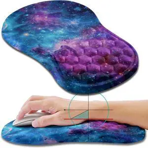Ergonomic Mouse Pad Wrist Support, Wrist Rest Mousepad for Carpal Tunnel Pain Relief with Integrated Memory Foam Slope Massage Bulge (11.8x7.9 inch,Galaxy Nebula Space