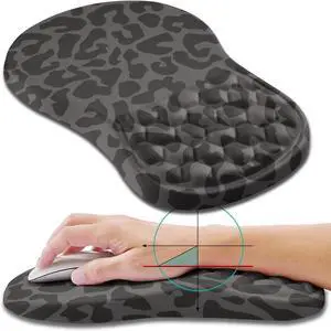 Ergonomic Mouse Pad Wrist Support, Wrist Rest Mousepad for Carpal Tunnel Pain Relief with Integrated Memory Foam Slope Massage Bulge (11.8x7.9 inch,Black Leopard