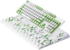 Keyboard Wrist Rest Pad Comfy Ergonomic Keyboard Stand Holder Office Desk Accessories Work from Home Essentials Green Leaves Pattern