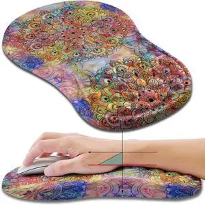 Ergonomic Mouse Pad Wrist Support, Wrist Rest Mousepad for Carpal Tunnel Pain Relief with Integrated Memory Foam Slope Massage Bulge (11.8x7.9 inch,Mandala